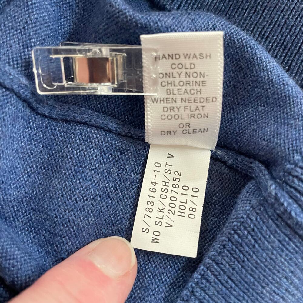 Banana Republic V-neck Silk Cashmere Sweater Blue Large Preppy Academia - Picture 7 of 8